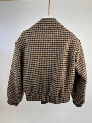 Alessandra Rich Brown Checked Oversized Jacket with Crystal Buttons IT 38 (UK 6)
