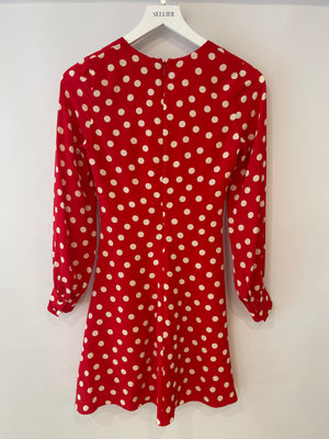 Saint Laurent Red Polka Dot Mini Silk Dress Size FR 34 (UK 6)