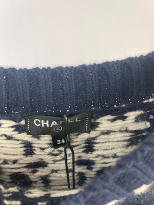 Chanel Navy and Cream Long-Sleeve Wool Jumper Size FR 34 (UK 6)