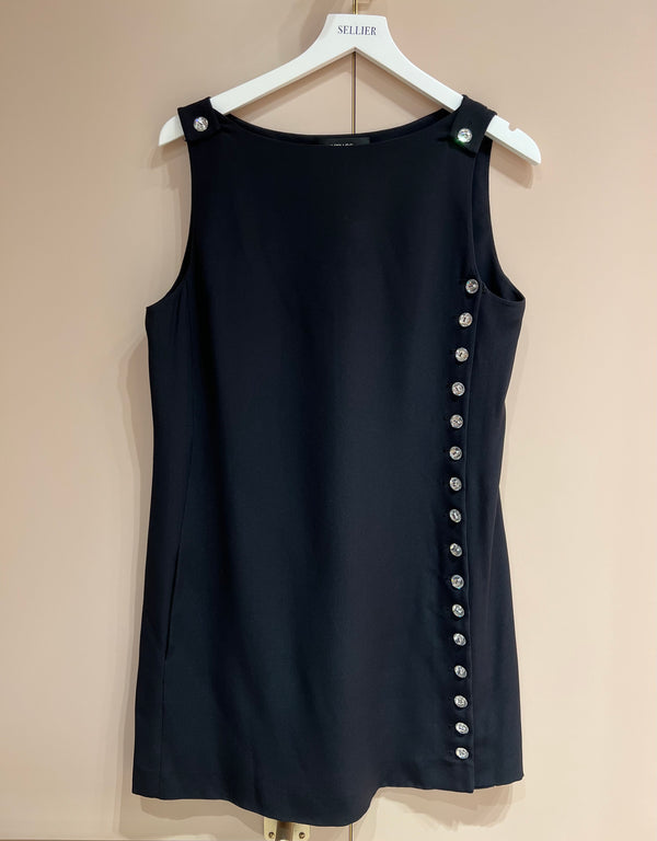 Azzaro Black Silk Mini Dress with Crystal Buttons Size FR 42 (UK 14)