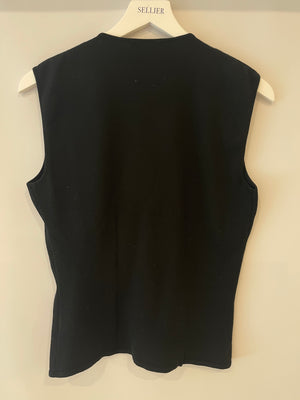 Valentino Black Sleeveless Wool Top with Bow Detail Size L (UK 12)