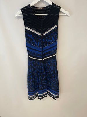Roberto Cavalli Blue and Black Pattern Skater Dress Size IT 38 (UK 6)