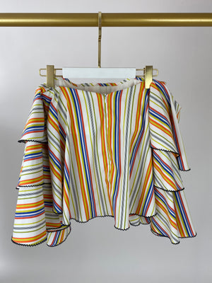 Caroline Constas Striped Bardot Top with Layered Sleeves Top Size S (UK 8)