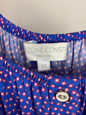 Caroline Constas Blue Printed Maxi Dress with Ruffle Detail Size XS (UK 6)