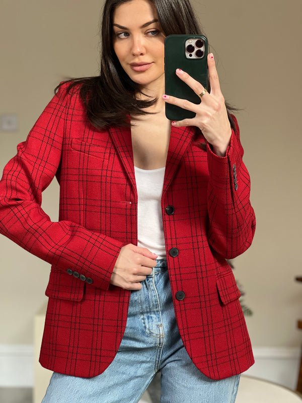 Christian Dior Red Checked Wool Blazer Size FR 36 (UK 8)