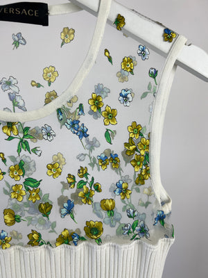 Versace Cream Skater Dress with Floral Mesh Detail (UK 8)