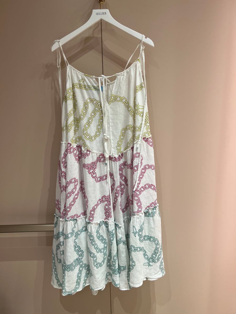 A Mere Co White Linen Printed Beach Dress Size XS/S (UK 6/8)