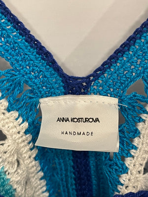 Anna Kosturova Crochet Blue and White Mini Dress Size S (UK 8) RRP £260