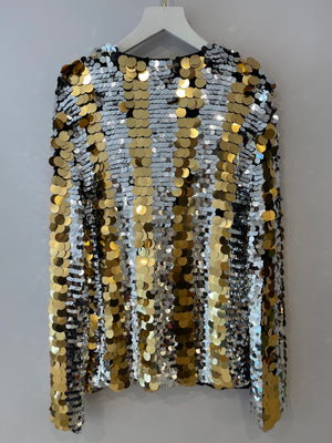 Lanvin Gold and Silver Sequin Gilet Top Size M (UK 10)