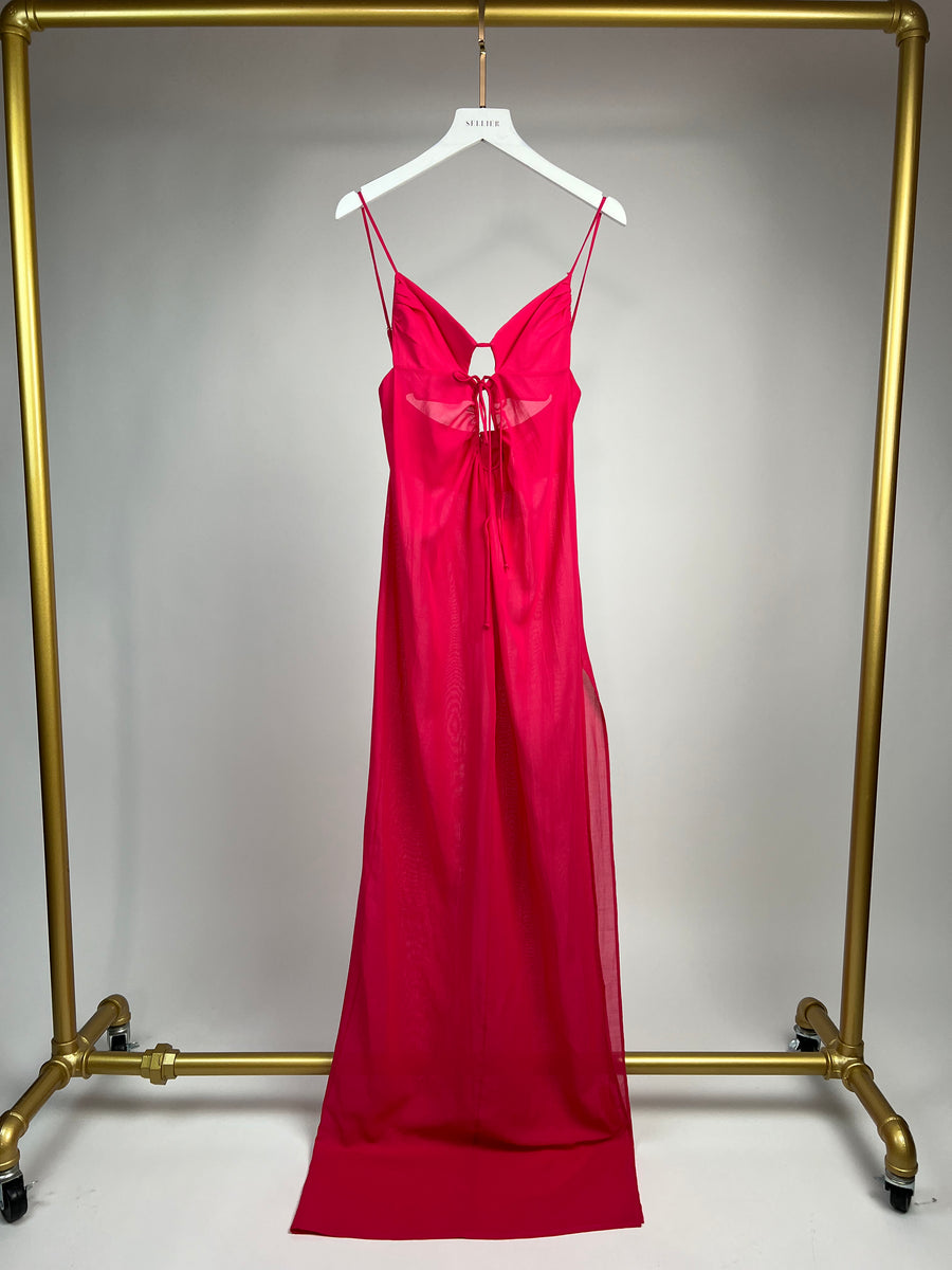 Nensi Dorjaka Pink Sheer Halterneck Maxi Dress Dress One IT 40 ( UK 8 )