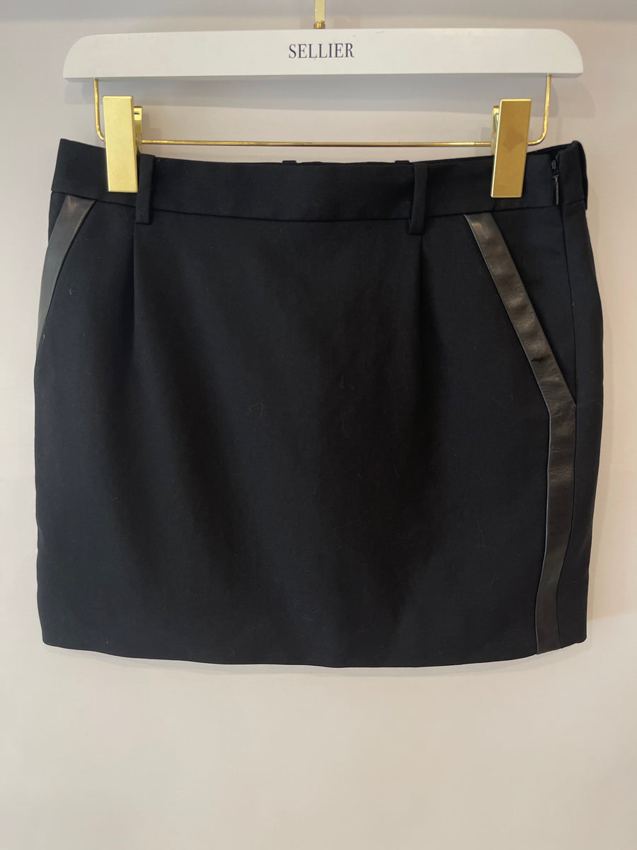 Saint Laurent Black Wool Mini Skirt with Leather Pocket Details Size FR 36 (UK 8)
