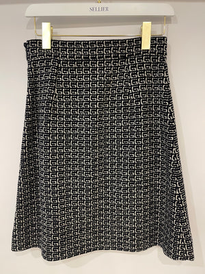 Gucci Navy and White Logo Printed Wool Skirt Size IT 40 (UK 8)