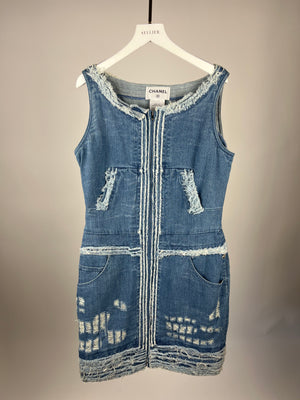 Chanel Denim Distressed Pinafore Dress with Zip Detail Size FR 40 (UK 12)