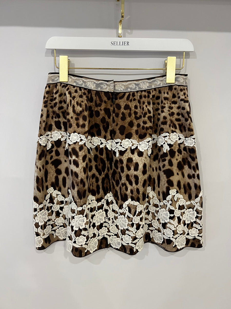 Dolce & Gabbana Leopard Printed White Crochet Skirt Size IT 42 (UK 10)