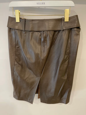 Gucci Brown Leather Skirt with Bamboo Belt Detail Size IT 44 (UK 12)