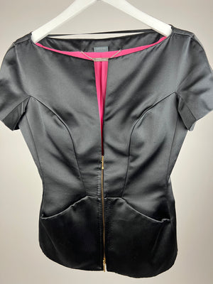 Alexander McQueen Black Silk Structured Zip Cap Sleeve Top Size UK 10
