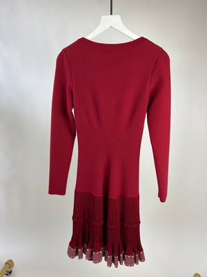 Alaia Red Long-Sleeve Dress with Pleated Trim FR 38 (UK 10)