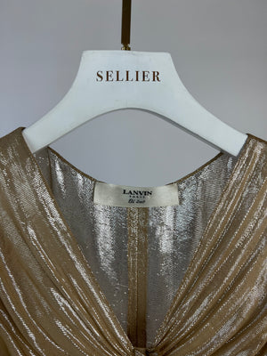 Lanvin Gold Metallic Silk Ruched Dress Size FR 40 (UK 12)