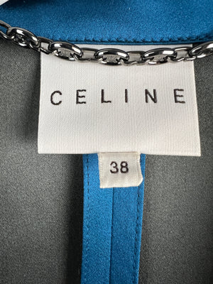 Celine Blue Silk Overcoat with Belt FR 38 (UK 10)