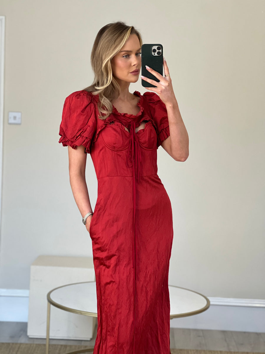 Brock Collection Red Corset Crinkled Detailed Maxi Dress US 4 (UK 8)