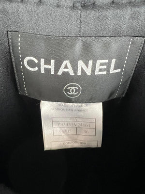 Chanel Black Longline Wool Coat with Silk Trimming Detail FR 36 (UK 8)