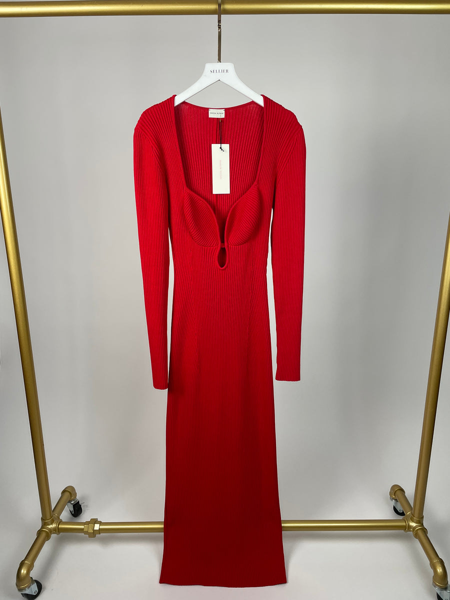 Magda Butrym Red Ribbed Maxi Dress with Cut Out Detail Size FR 38 (UK 10 ) RRP £1590
