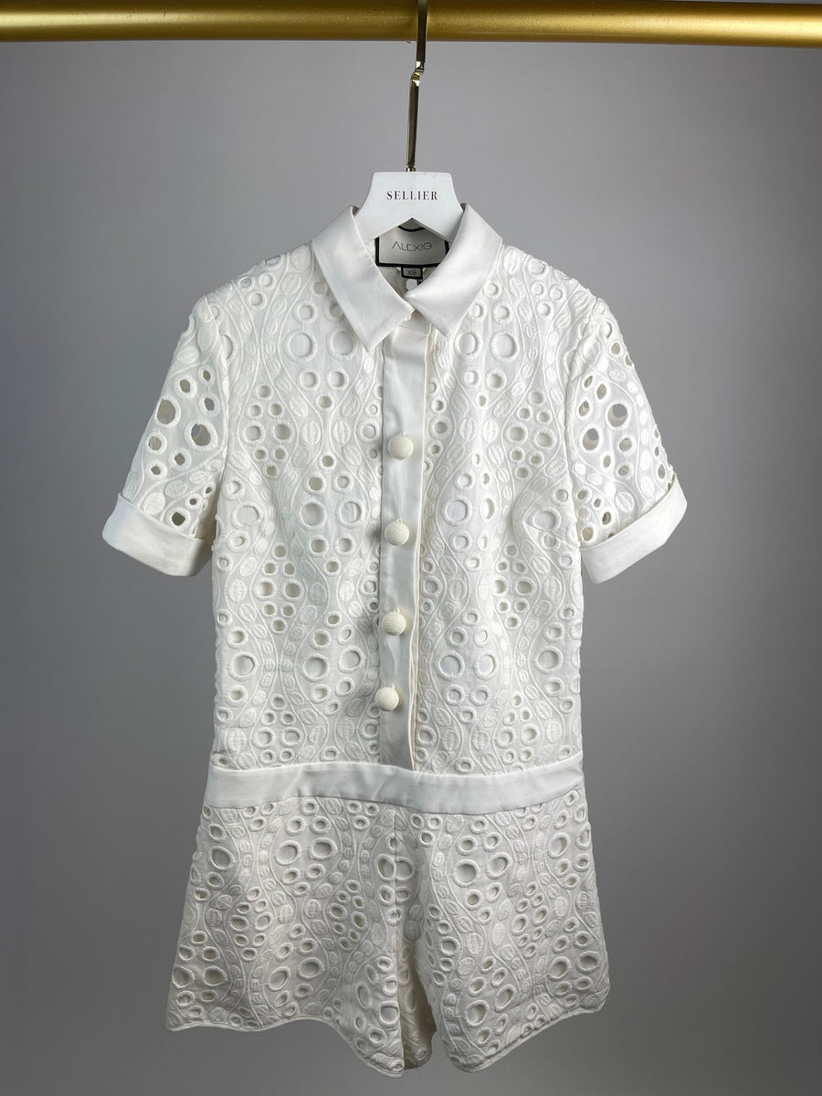 Alexis White Embroidery Anglaise Playsuit Size UK – Sellier