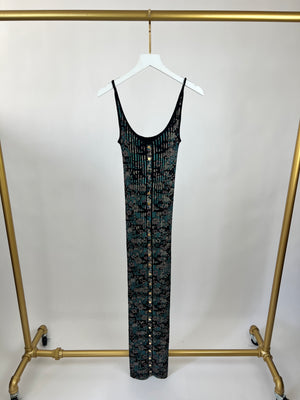Paco Rabanne Black Floral Ribbed Dress FR 36 (UK 8)