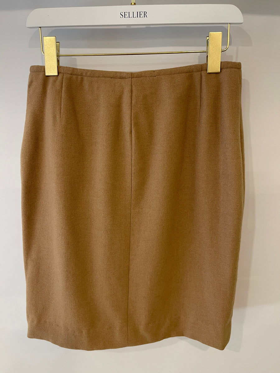 Hermes Beige Camel Hair Midi Skirt Size FR 40 (UK 12)