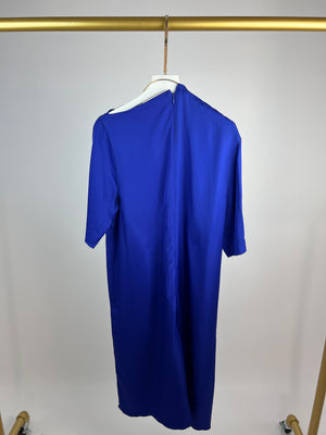 Celine Colbolt Blue Satin Dress with Gold Detail FR 38 (UK 10)