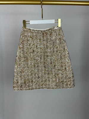 Giambattista Valli Gold Tweed Jacket and Skirt Set with Logo Button Detail Size IT  38 (UK 6)