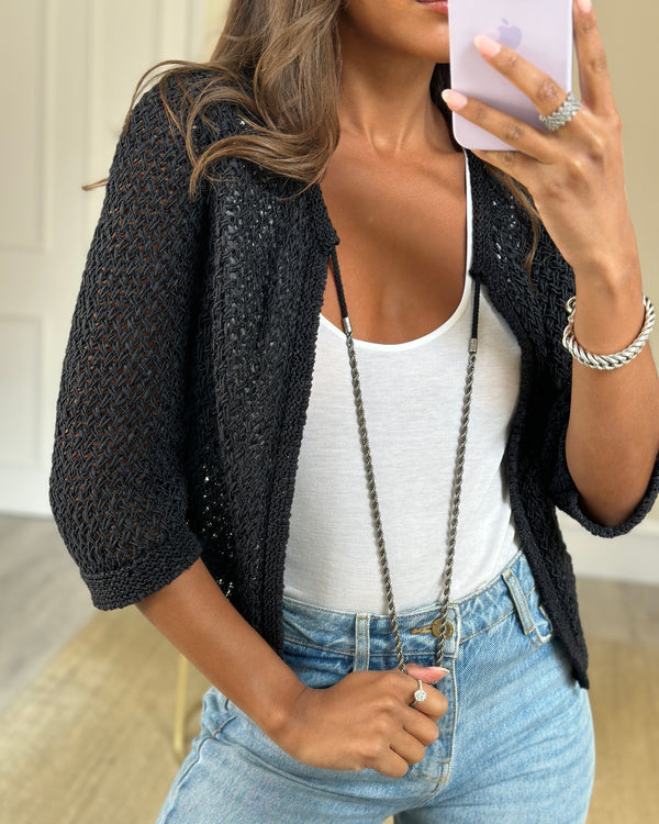 Chanel Black Open Knit Cardigan with Silver Chain Detailing FR 40 (UK 12)