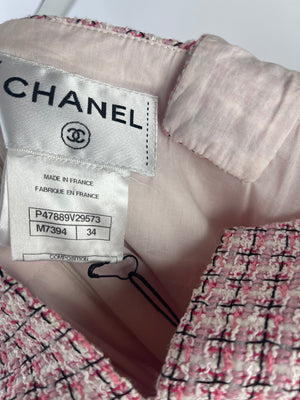 Chanel White and Pink Tweed Dress with Pocket Detail Size FR 34 (UK 6)