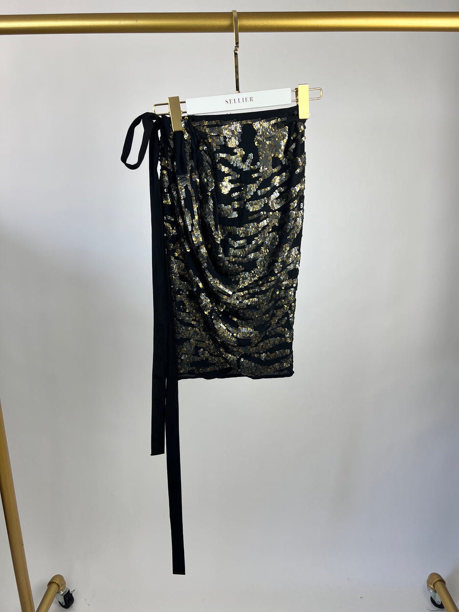 Isabel Marant Black and Gold Zebra Print Embellished Wrap Mini Skirt FR 34 (UK 6)