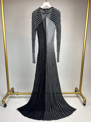 Proenza Schouler Black & Metallic Long Sleeve Knit Pleated Dress IT 38 (UK 6)