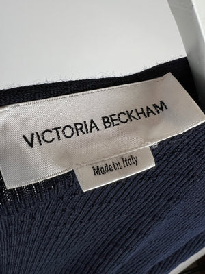 Victoria Beckham Wool Navy Backless Long Sleeved Knitted Top Size XS (UK 6)