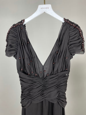 Chanel Brown Silk Coffee Embellished Dress Size 36 (UK 8) RRP £3500