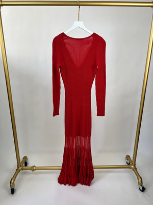 Alexander McQueen Red Long-Sleeve Ribbed Maxi Dress IT 40 (UK 8)