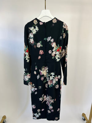 Dolce Gabbana Black Cherub and Rose Print Midi Dress IT 36 (UK 4)