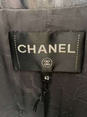 Chanel Navy Quilted with Tweed Embellishment Detail Leather Jacket FR 42 (UK 14)