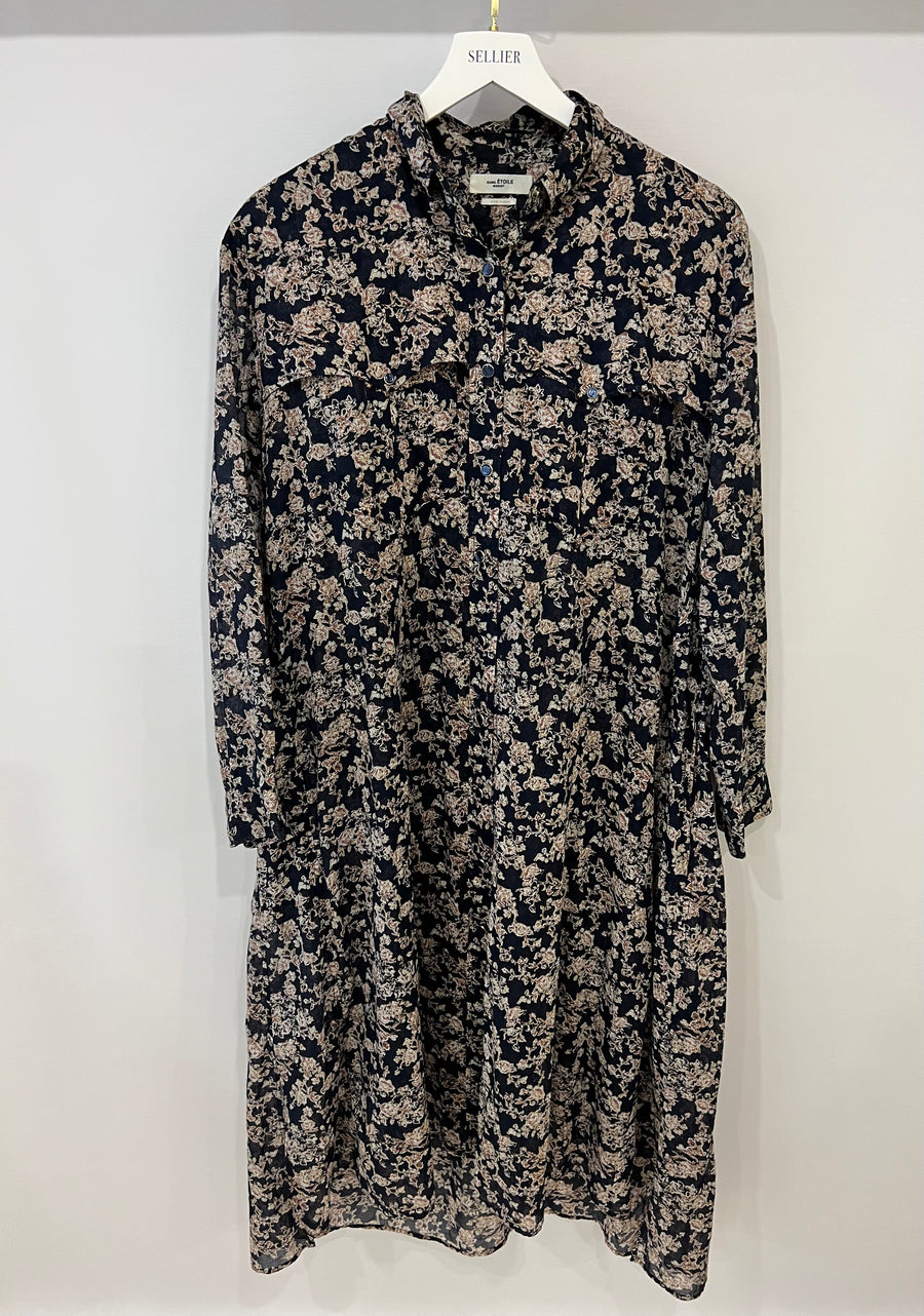 Isabel Marant Etoile Navy Flower Printed Long Dress Size FR 36 (UK 8)
