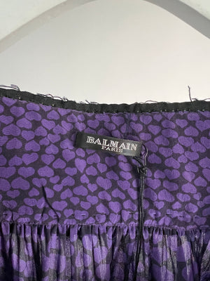 Balmain Purple Heart-Printed Frayed Edge Tunic Top with Stud Details FR 38 (UK 10)