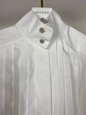 Chanel White Cotton High Neck Pleated Shirt Size FR34 (UK6) RRP £3,720
