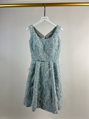 Oscar De La Renta Blue Embellished Feathered A Line Dress IT 40 (UK 8)