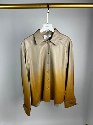 Bally Tan Lambskin Leather Overshirt with Ombre Detail Size UK 12