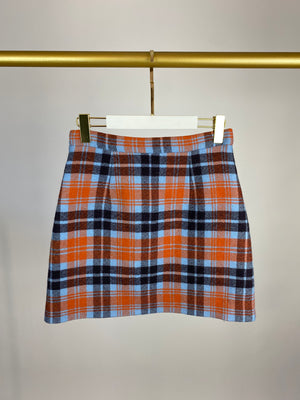 Miu Miu Orange and Blue Wool Checked Skirt Size IT 40 (UK 8)