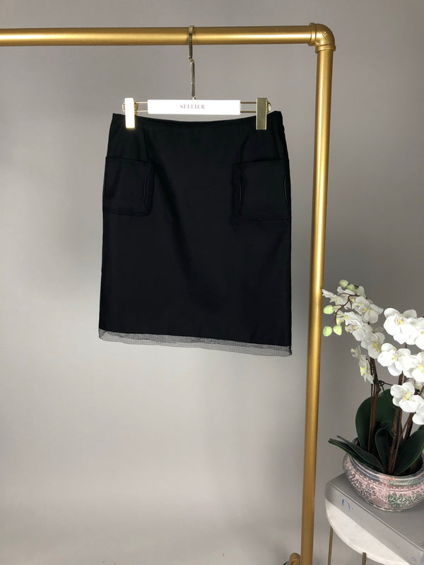 Rochas Black Mesh Contrast Pencil Skirt Size IT40 (UK 8)