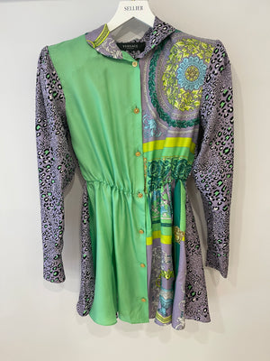 Versace Purple and Green Silk Printed Barroco Patchwork Dress Size IT 38 (UK 6)