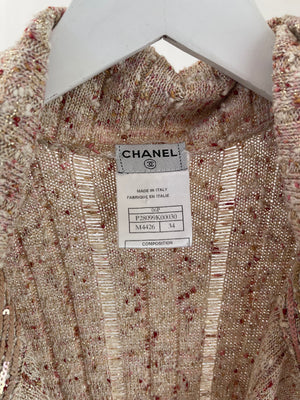 Chanel Pink and Gold Metallic Thread Tweed Cardigan FR 34 (UK 6)