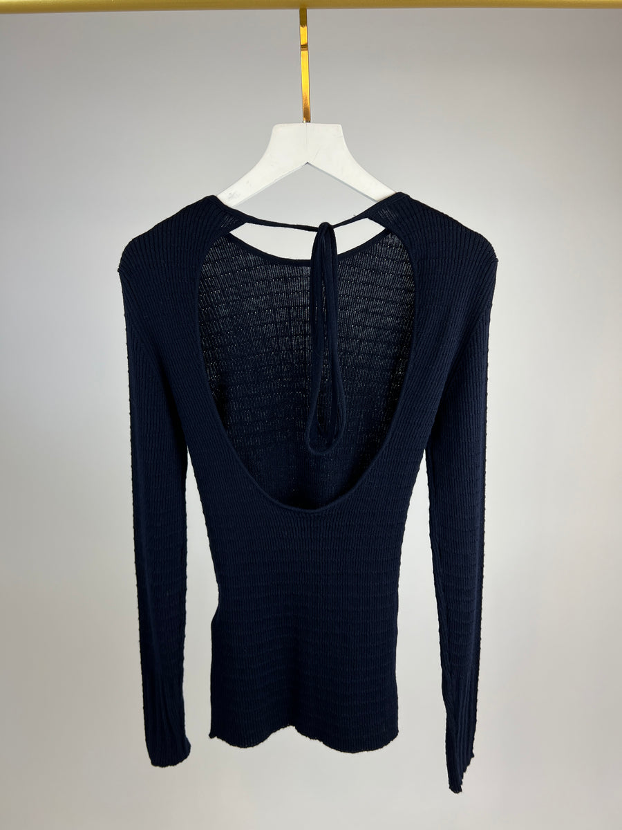 Victoria Beckham Wool Navy Backless Long Sleeved Knitted Top Size XS (UK 6)